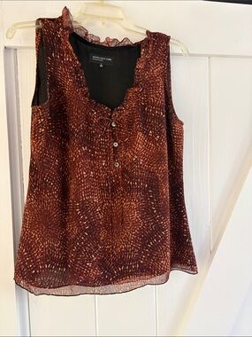 Jones New York Burgundy Brown Printed Ruffle Sleeveless blouse
